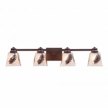 Avalanche Ranch Lighting A36440TS-28 - Woodland Quad Bath Vanity Light - Spruce Cone - Tea Stain Glass Bowl - Dark Bronze Metallic Finish