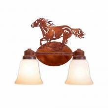 Avalanche Ranch Lighting A38637TT-02 - Sienna Double Bath Vanity Light - Horse - Two-Toned Amber Cream Bell Glass - Rust Patina Finish