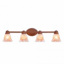 Avalanche Ranch Lighting A38801AS-02 - Sienna Quad Bath Vanity Light - Rustic Plain - Marbled Amber Swirl Bell Glass - Rust Patina Finish