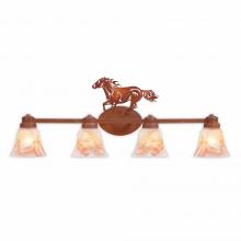 Avalanche Ranch Lighting A38837AS-02 - Sienna Quad Bath Vanity Light - Horse - Marbled Amber Swirl Bell Glass - Rust Patina Finish