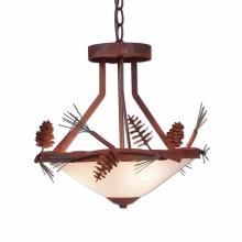 Avalanche Ranch Lighting A44320-04 - Wisley Foyer Chandelier - Pine Cone - Frosted Glass Bowl - Pine Tree Green-Rust Patina base Finish
