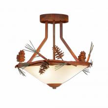 Avalanche Ranch Lighting A48720FC-04 - Wisley Semi-Flush - Pine Cone - Frosted Glass Bowl - Pine Tree Green-Rust Patina base Finish