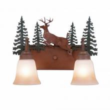 Avalanche Ranch Lighting H32221TT-03 - Wasatch Double Bath Vanity Light - Valley Deer - Two-Toned Amber Cream Bell Glass - Cedar Green