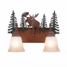 Avalanche Ranch Lighting H32222TT-03 - Wasatch Double Bath Vanity Light - Alaska Moose - Two-Toned Amber Cream Bell Glass - Cedar Green