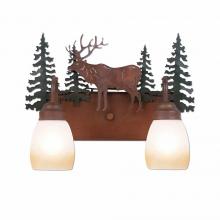 Avalanche Ranch Lighting H32223ET-03 - Wasatch Double Bath Vanity Light - Valley Elk - Two-Toned Amber Egg Bell Glass - Cedar Green