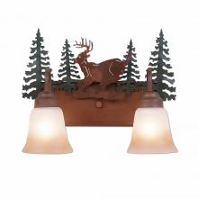 Avalanche Ranch Lighting H32230TT-03 - Wasatch Double Bath Vanity Light - Mountain Deer - Two-Toned Amber Cream Bell Glass - Cedar Green
