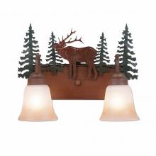 Avalanche Ranch Lighting H32233TT-03 - Wasatch Double Bath Vanity Light - Mountain Elk - Two-Toned Amber Cream Bell Glass - Cedar Green