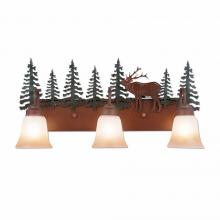 Avalanche Ranch Lighting H32333TT-03 - Wasatch Triple Bath Vanity Light - Mountain Elk - Two-Toned Amber Cream Bell Glass - Cedar Green