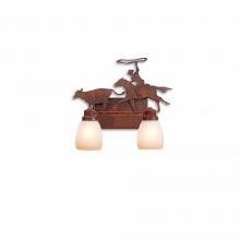 Avalanche Ranch Lighting H37258ET-02 - Parkshire Double Bath Vanity Light - Roping Cowboy - Two-Toned Amber Egg Bell Glass