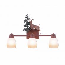 Avalanche Ranch Lighting H37321ET-03 - Parkshire Triple Bath Vanity Light - Valley Deer - Two-Toned Amber Egg Bell Glass - Cedar Green