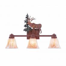 Avalanche Ranch Lighting H37323AS-03 - Parkshire Triple Bath Vanity Light - Valley Elk - Marbled Amber Swirl Bell Glass - Cedar Green