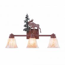 Avalanche Ranch Lighting H37327AS-03 - Parkshire Triple Bath Vanity Light - Mountain Moose - Marbled Amber Swirl Bell Glass