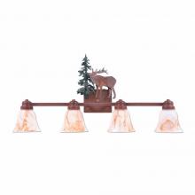 Avalanche Ranch Lighting H37433AS-03 - Parkshire Quad Bath Vanity Light - Mountain Elk - Marbled Amber Swirl Bell Glass - Cedar Green