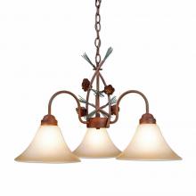 Avalanche Ranch Lighting H43620CT-04 - Cedarlake Triple Chandelier - Pine Cone - Two-Toned Amber Cream Cone Glass - Pine Tree Green