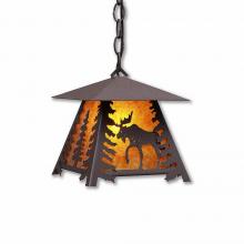 Avalanche Ranch Lighting M23527AM-CH-27 - Smoky Mountain Pendant Small - Mountain Moose - Amber Mica Shade - Rustic Brown Finish - Chain