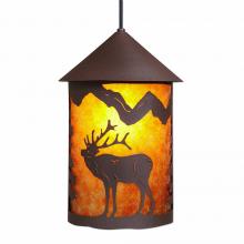 Avalanche Ranch Lighting M24633AM-ST-27 - Cascade Pendant Large - Mountain Elk - Amber Mica Shade - Rustic Brown Finish - Adjustable Stem