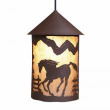 Avalanche Ranch Lighting M24635AL-ST-27 - Cascade Pendant Large - Mountain Horse - Almond Mica Shade - Rustic Brown Finish - Adjustable Stem