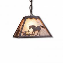 Avalanche Ranch Lighting M26335AL-CH-27 - Rocky Mountain Pendant Small - Mountain Horse - Almond Mica Shade - Rustic Brown Finish - Chain