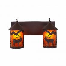 Avalanche Ranch Lighting M38233AM-27 - Cascade Double Bath Vanity Light - Mountain Elk - Amber Mica Shade - Rustic Brown Finish