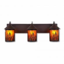 Avalanche Ranch Lighting M38365AM-27 - Cascade Triple Bath Vanity Light - Cattails - Amber Mica Shade - Rustic Brown Finish