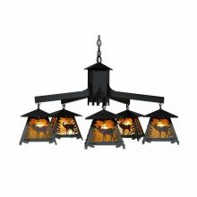 Avalanche Ranch Lighting M41533AM-97 - Smoky Mountain 5 Light Chandelier - Mountain Elk - Amber Mica Shade - Black Iron Finish