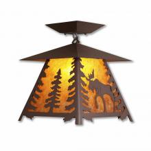Avalanche Ranch Lighting M47627AM-27 - Smoky Mountain Close-to-Ceiling Large - Mountain Moose - Amber Mica Shade - Rustic Brown Finish