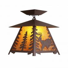 Avalanche Ranch Lighting M47630AM-27 - Smoky Mountain Close-to-Ceiling Large - Mountain Deer - Amber Mica Shade - Rustic Brown Finish
