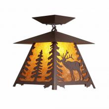 Avalanche Ranch Lighting M47633AM-27 - Smoky Mountain Close-to-Ceiling Large - Mountain Elk - Amber Mica Shade - Rustic Brown Finish