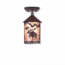 Avalanche Ranch Lighting M48422AL-27 - Cascade Close-to-Ceiling Small - Alaska Moose - Almond Mica Shade - Rustic Brown Finish