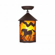 Avalanche Ranch Lighting M48535AM-27 - Cascade Close-to-Ceiling Medium - Mountain Horse - Amber Mica Shade - Rustic Brown Finish