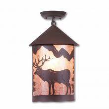 Avalanche Ranch Lighting M48623AL-27 - Cascade Close-to-Ceiling Large - Valley Elk - Almond Mica Shade - Rustic Brown Finish