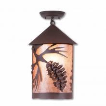 Avalanche Ranch Lighting M48640AL-27 - Cascade Close-to-Ceiling Large - Spruce Cone - Almond Mica Shade - Rustic Brown Finish