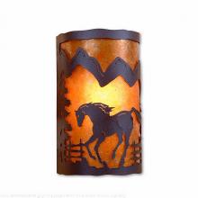 Avalanche Ranch Lighting M51835AM-27 - Cascade Exterior Sconce - Mountain Horse - Amber Mica Shade - Rustic Brown Finish