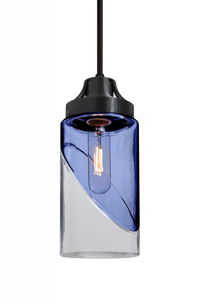 Besa, Blink Cord Pendant, Trans. Blue/Clear, Black Finish, 1x60W Medium Base