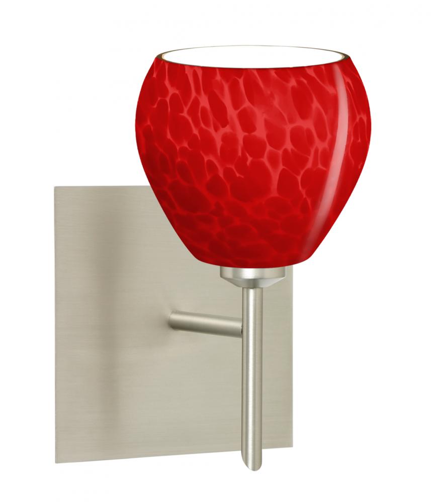 Besa, Tay Tay Mini Sconce with Square Canopy, Red Cloud, Satin Nickel Finish, 1x40W G9 Base