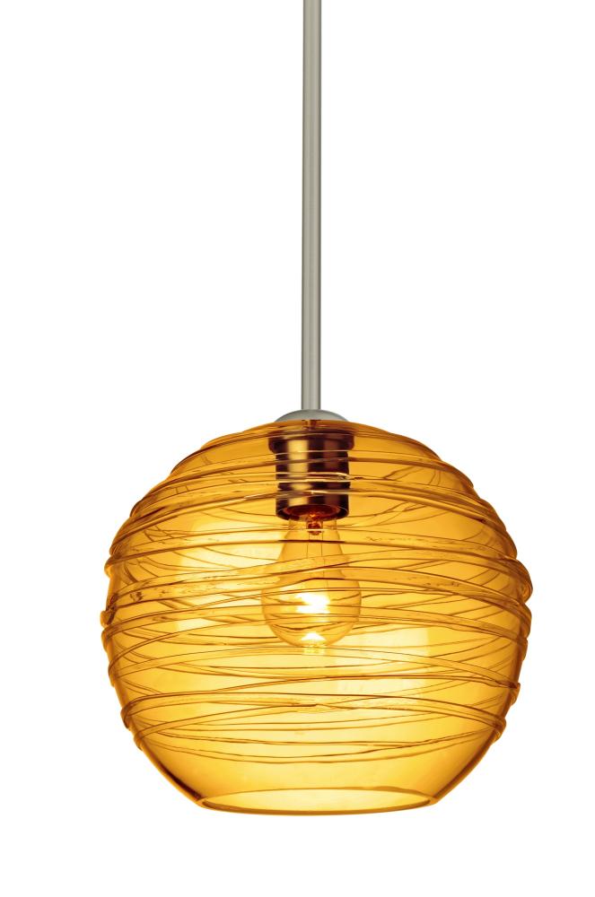 Besa Wave 10 Stem Pendant Satin Nickel Amber 1x60W Medium Base