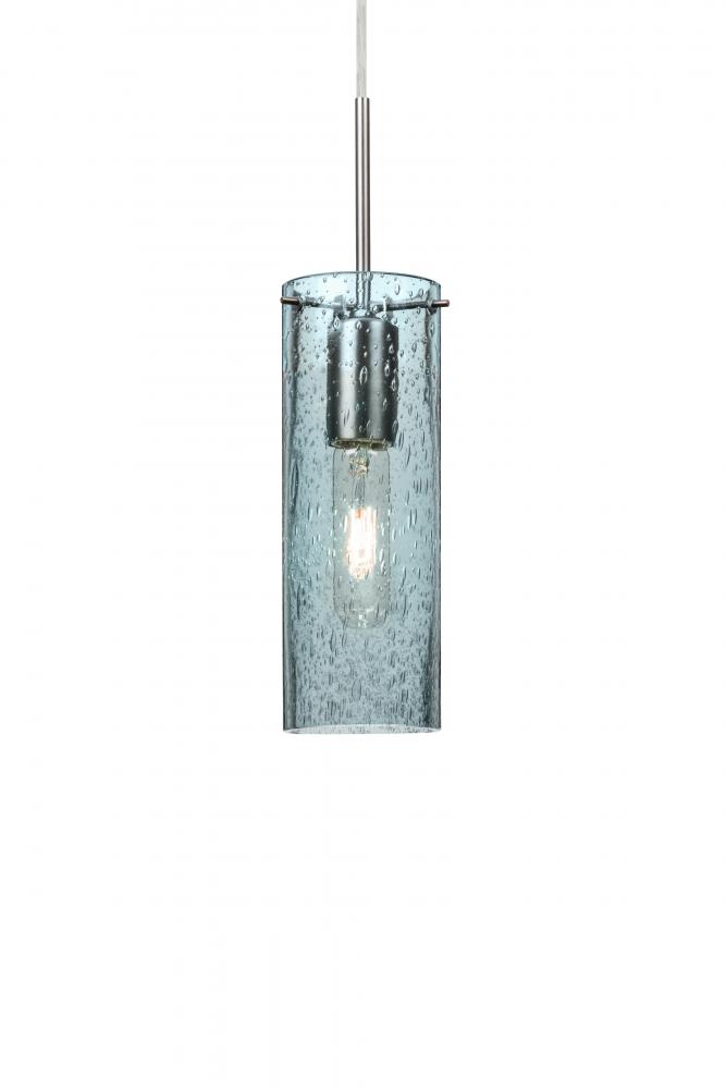 Besa, Juni 10 Cord Pendant, Blue Bubble, Satin Nickel, 1x60W Medium Base