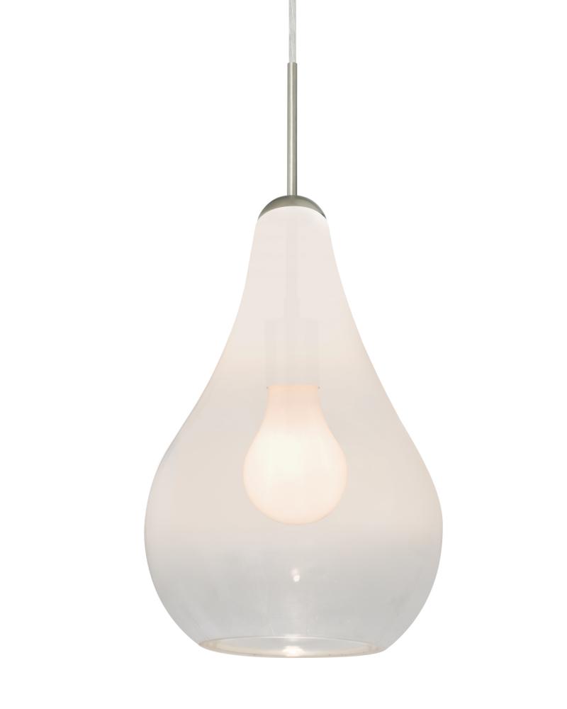 Besa, Leon Cord Pendant for Multiport Canopy, Milky White/Clear, Satin Nickel Finish,