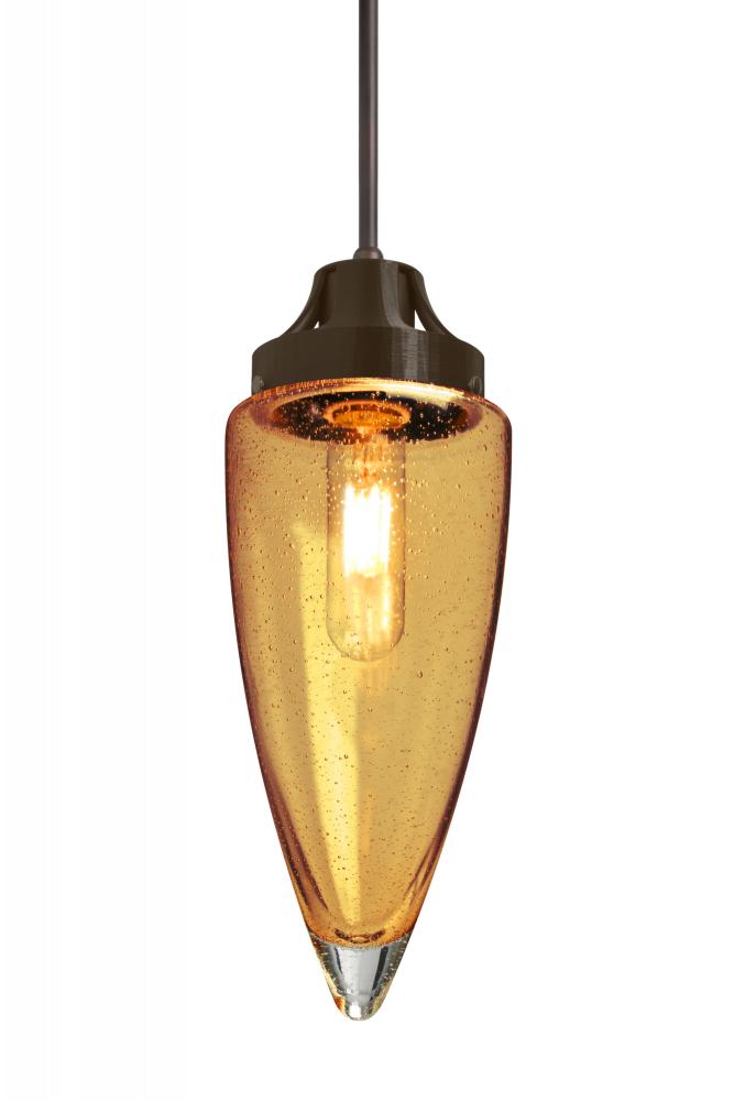 Besa, Sulu Cord Pendant For Multiport Canopy, Amber Bubble, Bronze Finish, 1x4W LED F