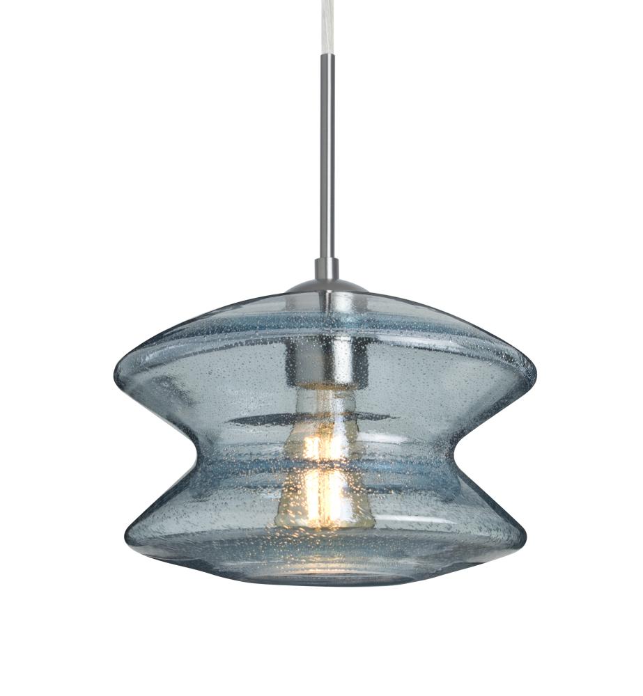 Besa, Zen Cord Pendant For Multiport Canopy, Blue Bubble, Satin Nickel Finish, 1x8W L