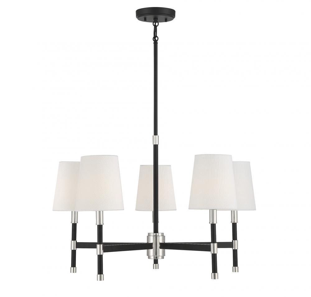 Brody 5 LT Chandelier in Matte Black with Polished Nickel Accents