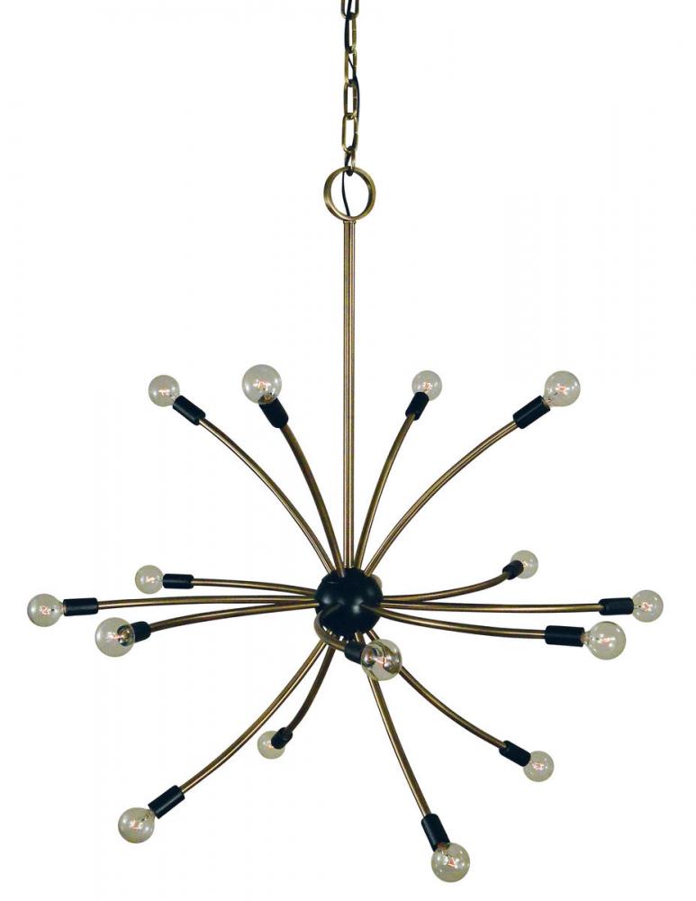 16-Light Antique Brass/Matte Black Comet Chandelier