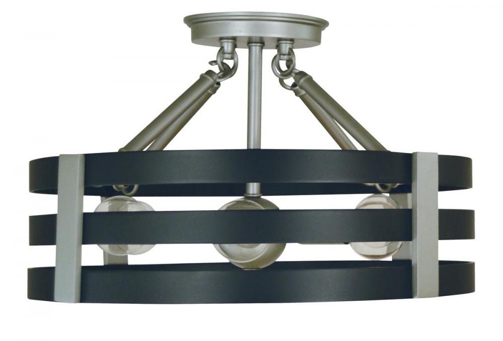 6-LIGHT SATIN PEWTER/MATTE BLACK LUXE SEMIFLUSH