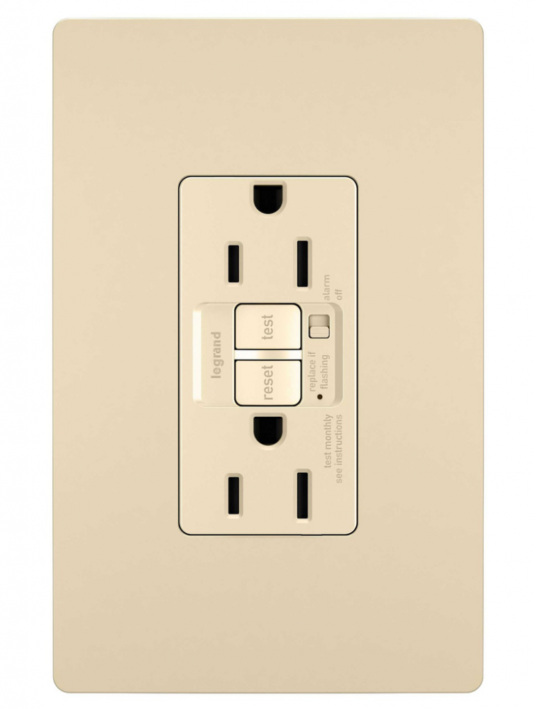 radiant? 15A Tamper Resistant Self Test GFCI Outlet with Audible Alarm, Ivory