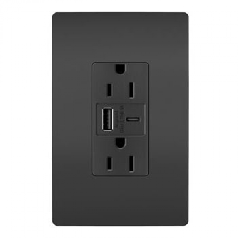 radiant? 15A Tamper-Resistant Ultra-Fast USB Type A/C Outlet, Black