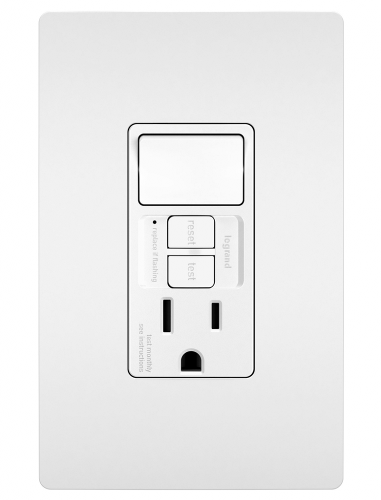 radiant? Single Pole Switch with Tamper Resistant Self Test GFCI Outlet, White