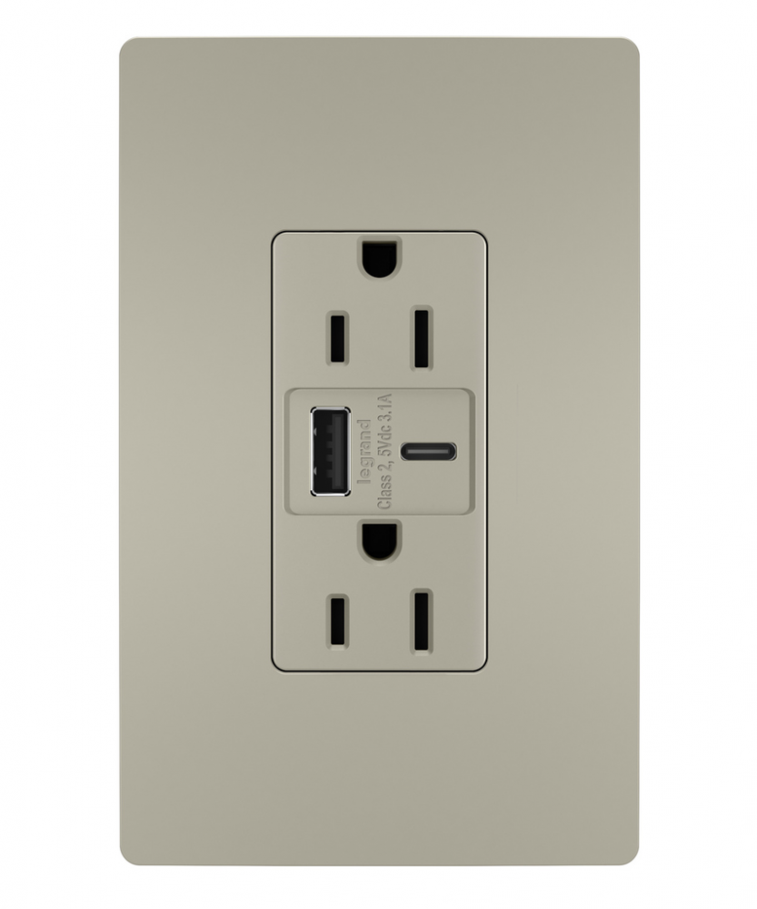 radiant? 15A Tamper-Resistant USB Type A/C Outlet, Nickel