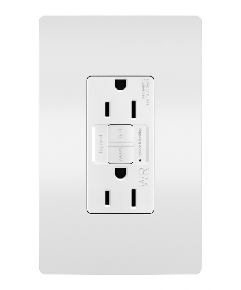 radiant? 15A Tamper Resistant Outdoor Self Test GFCI Outlet, NAFTA Compliant, White