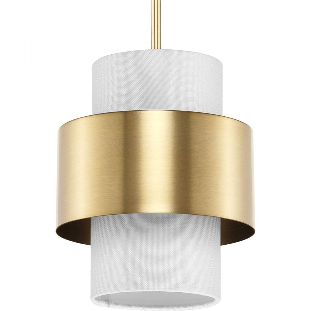 Silva Collection One-Light Brushed Bronze White Linen Shade Pendant