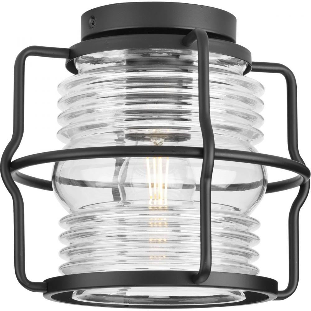 Keegan Collection One-Light Matte Black Clear Glass Coastal Outdoor Flush Mount Light